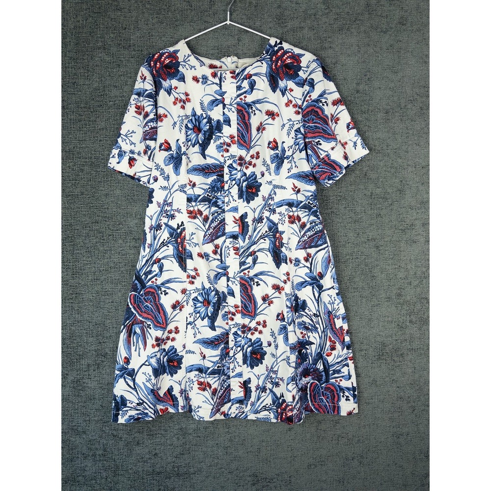Diane Von Furstenberg DVF Floral Print Shift Dress Womens 14 White Blue Boho Res